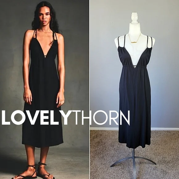 ZARA // black strappy plunge open back goddess midi dress - Picture 1 of 16